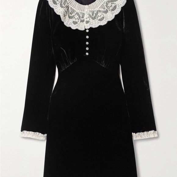 Doen Lisbeth Black Velvet Dress with Cream Lace Collar Small - Picture 2 of 13